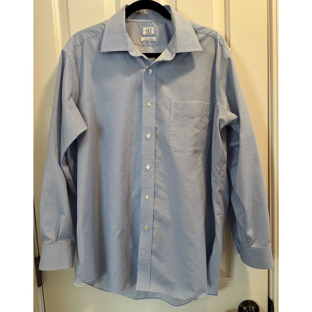 Ike Behar  IKE-EZE NY Checked Blue/ White Button‎ Down Shirt 16 1/2-33